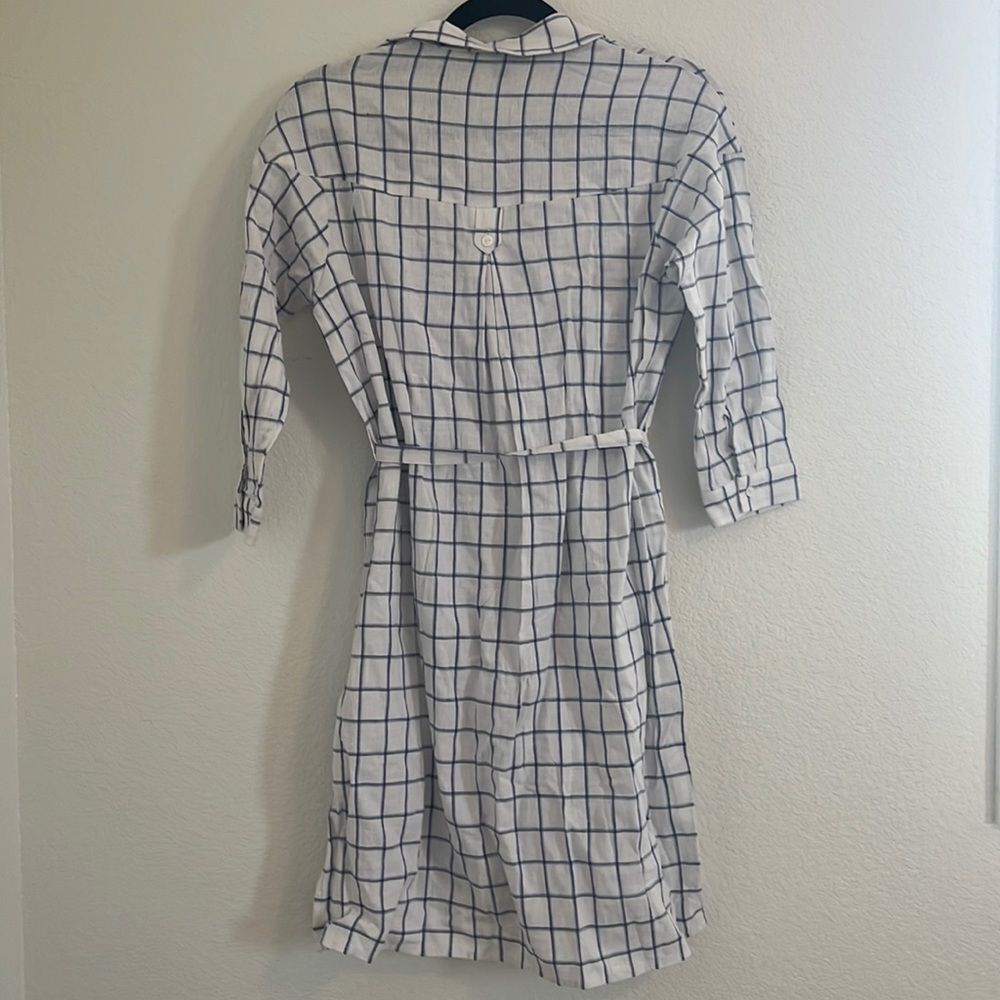 NWT Eden Society Blue White Black Plaid Tie Waist Shirt Dress Button Front Small - Picture 5 of 6